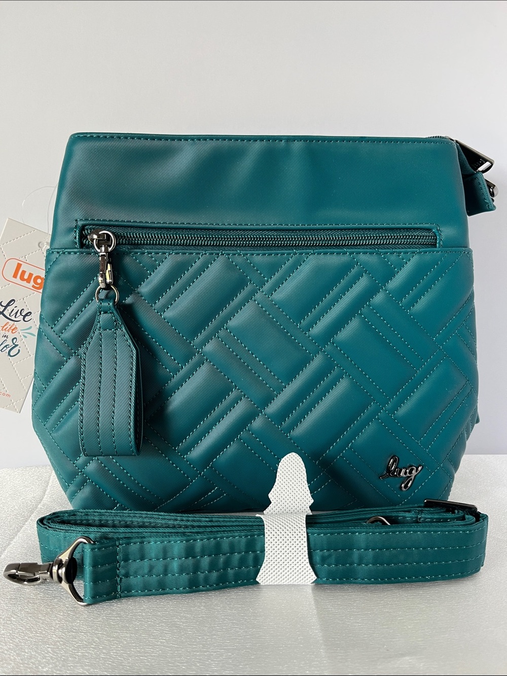 LUG - Double Dip Satin Luxe VL Crossbody Bag in Teal - Picture 2 of 6